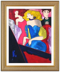Linda Le Kinff Signed Original Mixed Media Female Portrait Painting Framed Art