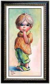 Tony Crosse Signed Original Oil Children Portrait Painting on Canvas Framed Art