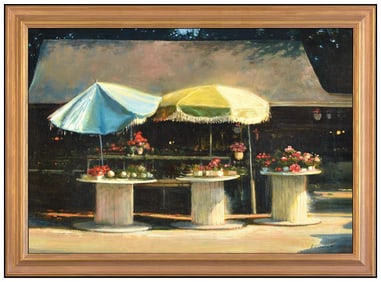 James Del Grosso Signed Original Oil Cityscape Painting on Board Framed Art