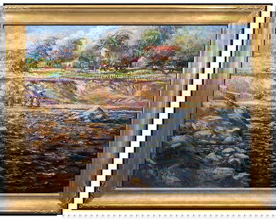 Tom Perkinson Signed Original Large Oil Landscape Painting on Canvas Framed Art: This lot includes:Gallery COA & free domestic shipping (*insurance and international shipping for an additional charge)Artist: Tom Perkinson Title: Strolling the Sandy Shores Medium: Oil Painting On C