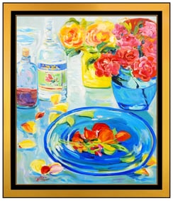Silvia Reisinger Signed Original Oil Still Life Painting on Canvas Framed Art