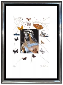 Salvador Dali Signed Color Etching Surrealist Butterfly Portrait Framed Art