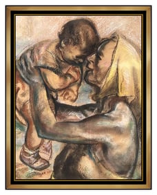 John Costigan Signed Original Pastel Female Child Portrait Painting Large Art
