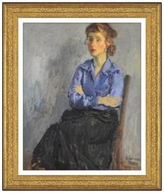 Raphael Soyer Signed Original Oil Female Portrait Painting on Canvas Framed