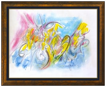 Mario Carreno Signed Original Rare Pastel Modern Abstract Painting Framed Art
