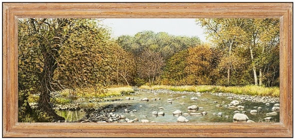 Richard Plasschaert Signed Original Oil River Landscape Painting on Board Framed