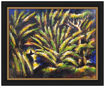 Dan Lutz Signed Original Large Oil Trees Landscape Painting on Canvas Framed