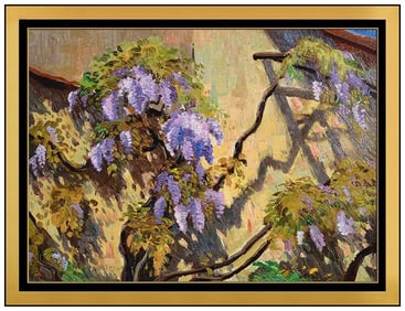 Eliot Candee Clark Signed Original Oil Flower Painting on Board Framed Art