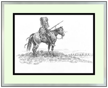 Joe Beeler Signed Original Ink Native American Horse Drawing on Board Art
