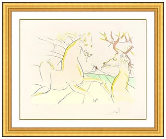 Salvador Dali Signed The Rider And The Deer Drypoint Pochoir Surreal Art