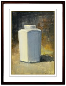 Robert Valdes Signed Original Rare Gouache Vase Still Life Painting Framed Art