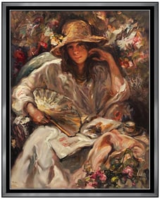Jose Royo Signed Sol Y Sombra Color Serigraph Portrait on Board Framed Art
