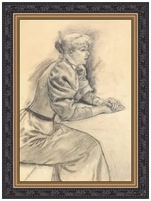 Louis Auguste Legrand Signed Original Charcoal Portrait Drawing Framed Art