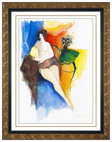Itzchak Tarkay Signed Original Watercolor Nude Female Portrait Painting Art