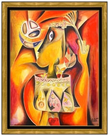 Alexandra Nechita Signed Original Mixed Media Portrait Painting Framed Art