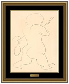 Jean Charlot Signed Original Graphite Male Figure Drawing on Paper Framed Art