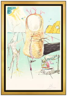 Salvador Dali Signed The Thumb Color Lithograph Surreal Framed Modern Art: This lot includes: Gallery COA & free domestic shipping (*insurance and international shipping for an additional charge)  Artist: Salvador Dali Title: The Thumb Medium: Color Lithograph Size: 29.5" x