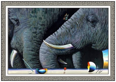 Ferjo Signed Original Large Oil Elephant Surreal Wildlife Painting on Canvas