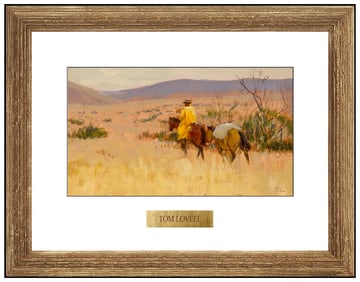 Tom Lovell Signed Original Gouache Western Landscape Cowboy Horse Painting Art