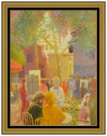 Louis Fabien Signed Original Large Oil Cityscape Painting on Canvas Framed Art