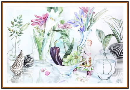 Anstis Lundy Signed Original Large Watercolor Still Life Flower Painting Framed: This lot includes:Gallery COA & free domestic shipping (*insurance and international shipping for an additional charge)Artist: Anstis LundyTitle: Floral Still Life SpreadMedium: Watercolor Painting Si
