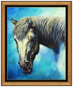 Jorge Tarallo Signed Original Large Oil Horse Animal Painting on Canvas Framed