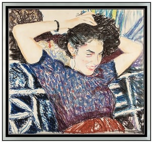 Billy Sullivan Signed Original Large Pastel Female Portrait Painting Framed Art