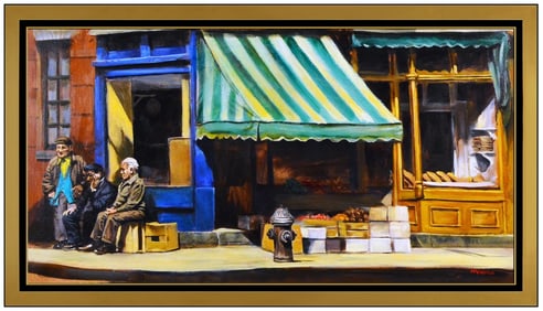 Harry Mccormick Signed Original Oil Street Scene Portrait Painting on Canvas