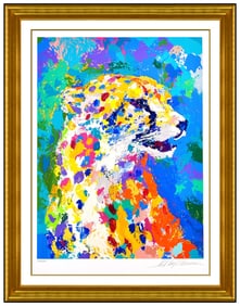Leroy Neiman Signed Cheetah Portrait Large Color Serigraph Big Cat Framed Art
