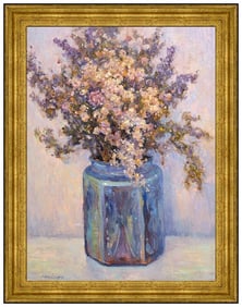 James Poulson Signed Original Oil Floral Still Life Painting on Board Framed