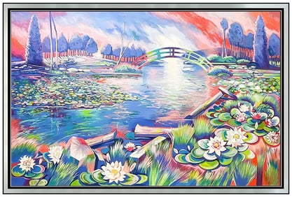 Lowell Nesbitt Signed Original Large Oil Water Landscape Painting on Canvas Framed