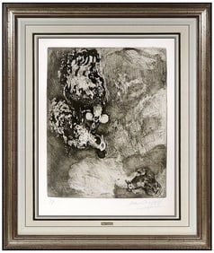 Marc Chagall Signed Fables De La Fontaine Deux Coqs Etching Framed Art