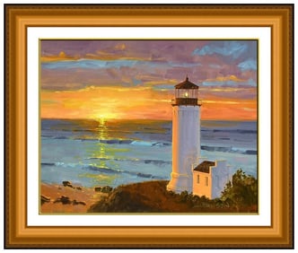 Lindsay Dawson Signed Original Oil Lighthouse Seascape Painting on Canvas Framed