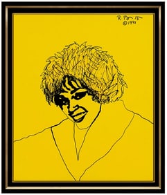 Romero Britto Signed Original Large Acrylic Whitney Houston Painting on Canvas