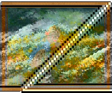 Louis Van Der Beesen Signed Original Large Oil Floral Landscape Painting Canvas: This lot includes:Gallery COA & free domestic shipping (*insurance and international shipping for an additional charge)Artist: Louis Van Der BeesenTitle: Golden ChildMedium: oil painting on canvasSize