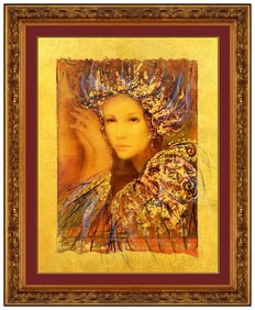 Csaba Markus Signed Diamond Princess Embellished Serigraph Female Portrait Art