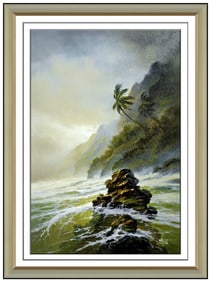 Arozi Signed Original Large Oil Seascape Ocean Coast Painting on Canvas Framed