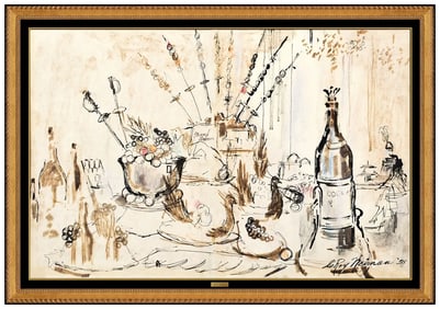 Leroy Neiman Signed Original Watercolor Bar Restaurant Painting Framed Art