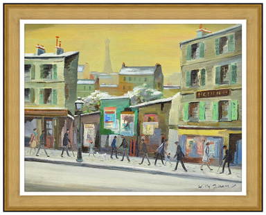 Willy Rochat James Signed Original Oil Cityscape Painting on Canvas Framed Art: This lot includes:Gallery COA & free domestic shipping (*insurance and international shipping for an additional charge)Artist: Willy Rochat James Title: Sunday In The CityMedium: Oil Painting on Canva