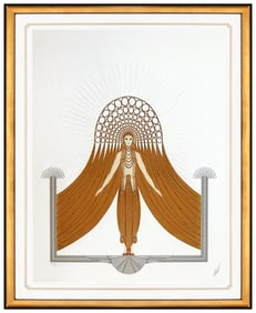 Erte Signed Circe Embossed Serigraph Art Deco Dress Design Framed Art
