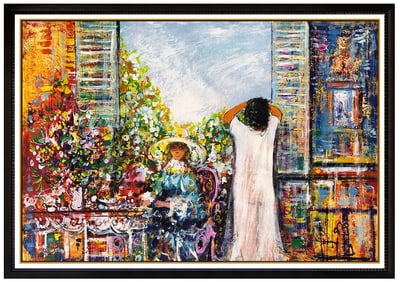 Guy Dessapt Signed Original Large Oil Floral Female Portrait Painting on Canvas