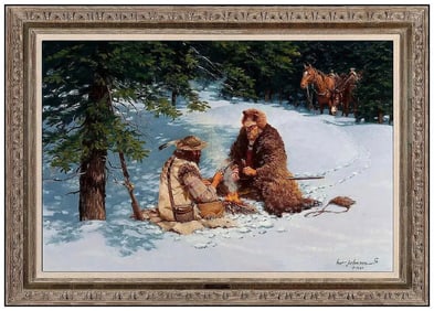 Harvey Johnson Signed Original Large Oil Western Landscape Painting on Board Art