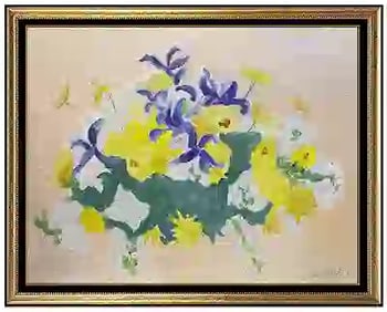 Sally Michel Avery Signed Original Oil Floral Painting on Board Framed Art