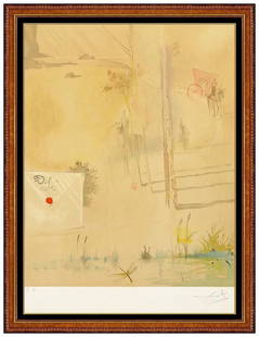 Salvador Dali Signed Marquis De Sade Arrival Dumont Color Lithograph Framed Art: This lot includes:Gallery COA & inhouse shipping (*insurance and international shipping for an additional charge)Artist: Salvador DaliTitle: The Arrival of DumontMedium: LithographSize: 23" x 16.75"Fr