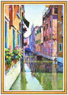 Howard Behrens Signed Original Large Oil Venice Cityscape Painting on Canvas: This Lot Includes:Gallery Coa & inhouse shipping (*Insurance And International Shipping For An Additional Charge)Artist: Howard BehrensTitle: Floating City Of ColorMedium: Oil Painting On CanvasSize:
