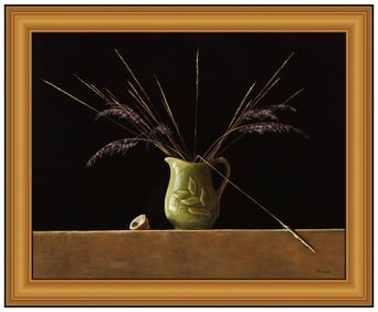 James Del Grosso Signed Original Oil Still Life Plant Painting on Board Framed