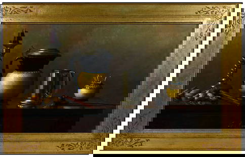William O. Ewing III Signed Original Large Oil Still Life Painting on Canvas Art: This lot includes:Gallery COA & inhouse shipping (*insurance and international shipping for an additional charge)Artist: William Ewing III Title: The Tavern Table Medium: Oil Painting on CanvasSize: 1