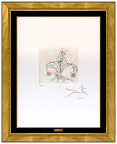 Salvador Dali Signed Original Lillie Color Etching Flower Framed Art