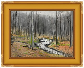 Frank Loven Signed Original Oil Forest Landscape Painting on Board Framed Art