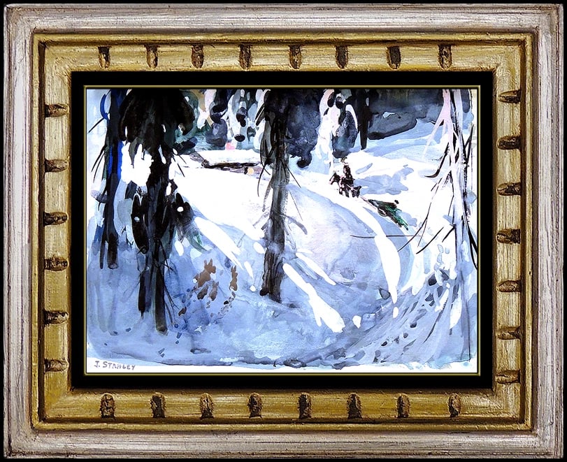 Joseph Stahley Signed Original Oil Winter Horse Cabin Landscape Painting Art